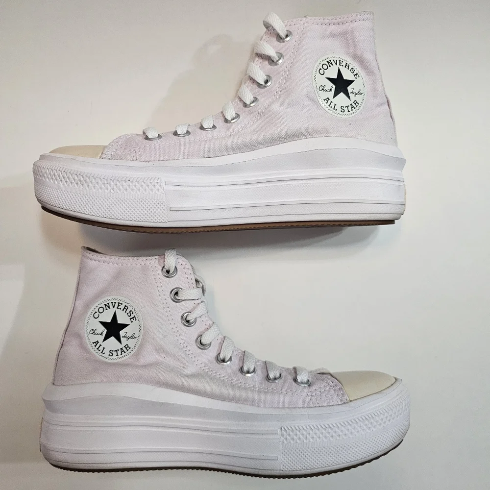 Converse Pale Pink/Lavender All Star Move Platform Sneakers W7 - Picture 2 of 8